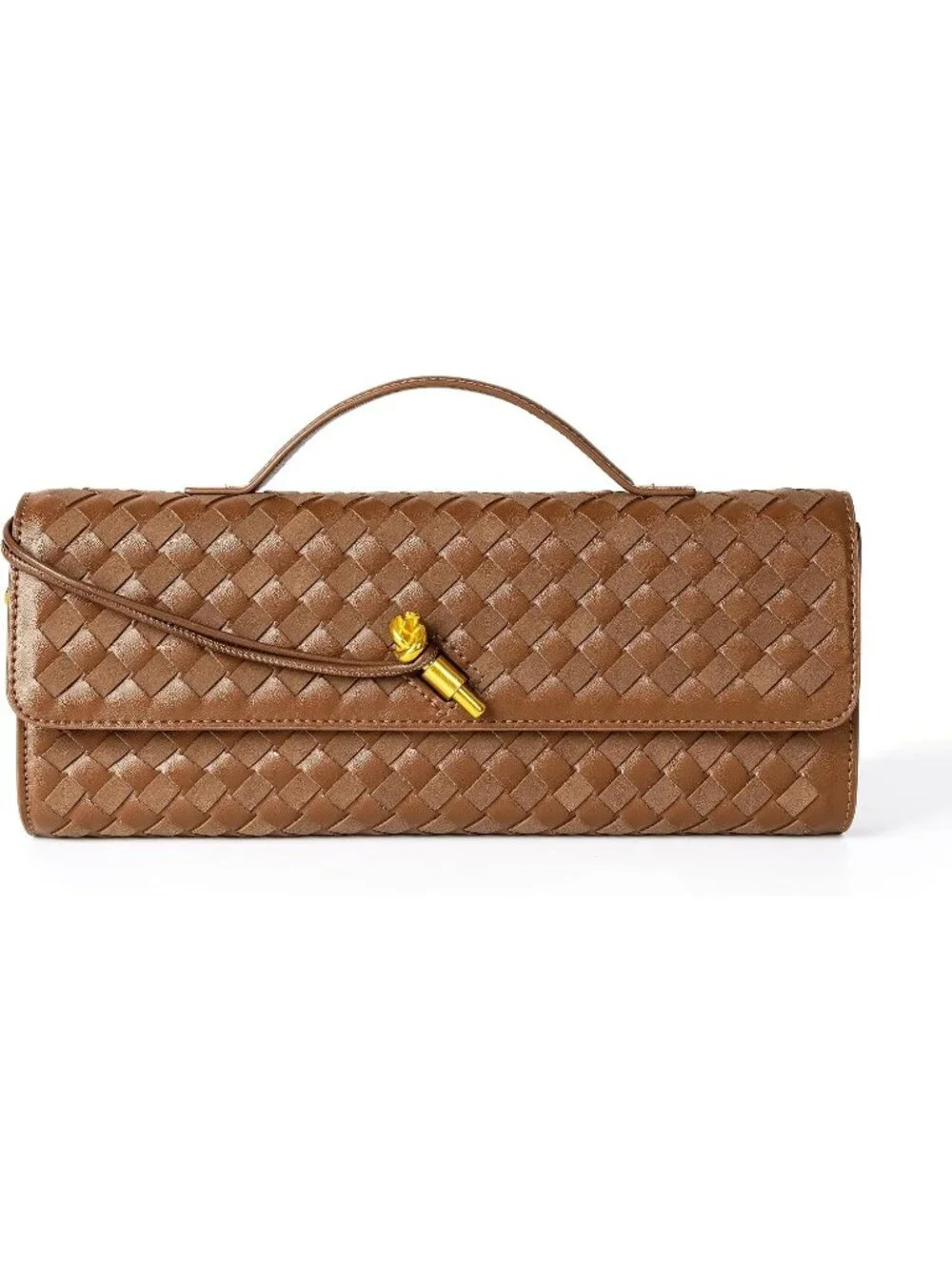 Women Chestnut Woven Leather Suede Woven Clutch Purse For Evening Crossbody Bag